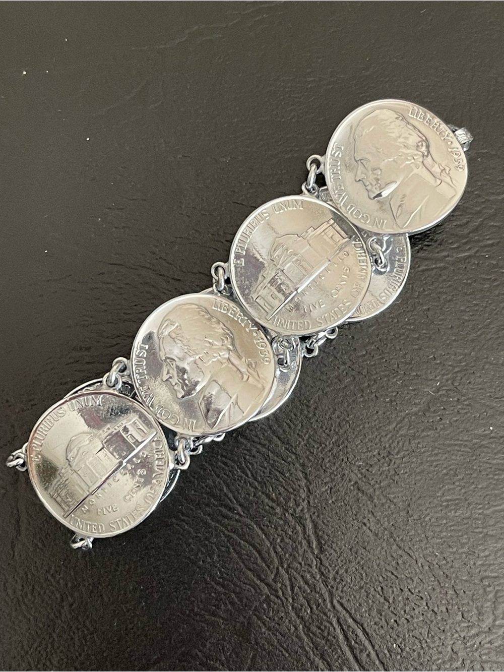 Silver tone faux Coin-Link Bracelet.